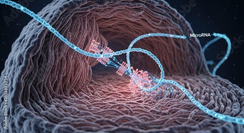 Conceptual animation of genetic regulation through microRNA and chromatin interaction.