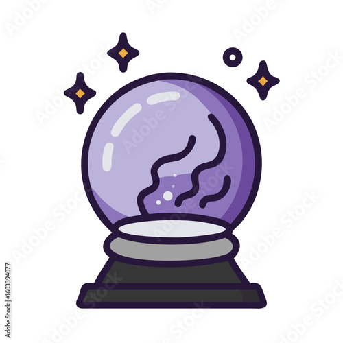 A magical crystal ball with sparkling stars for fortune telling and magic