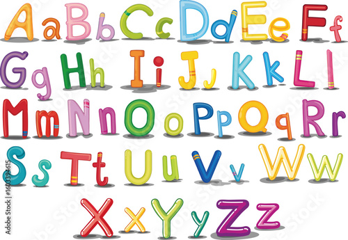 Alphabet Chart. Playful and colorful 3D alphabet set with glossy texture showing all uppercase and lowercase letters. EPS Editable