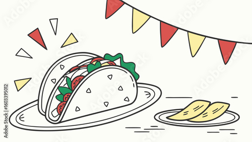 Delicious Taco with Toppings and Festive Bunting.