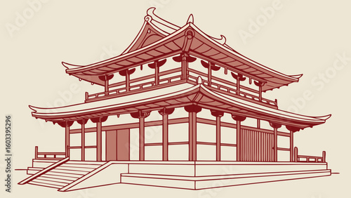 Detailed Outline of a Traditional Asian Pagoda.