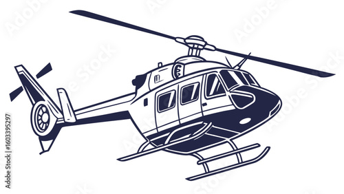 Detailed Vector Illustration of a Modern Helicopter in Flight.