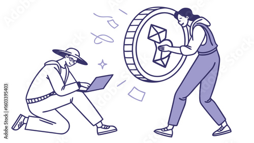 Digital Finance People Cryptocurrency and Online Transactions Illustration.