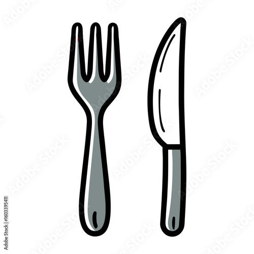 Fork and knife in simple design on white background  