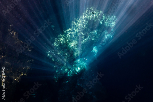 Lightrays at the Pit Cenote, Mexico