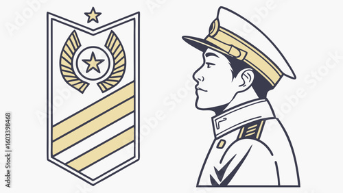 Illustration of a Military Officer and Rank Insignia.
