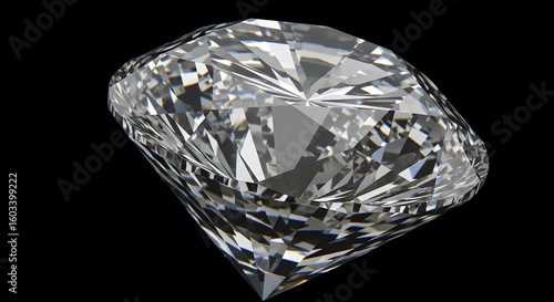 Ultra-Realistic Brilliant Cut Diamond Isolated on Black Background with Perfect Facets, Crystal Clarity and High-End Luxury Sparkle for Premium Jewelry Concepts