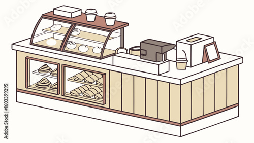Isometric Illustration of a Bakery and Coffee Shop Counter.
