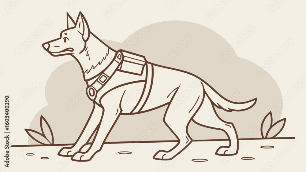 Fototapeta premium Line Art Illustration of a Service Dog in Profile.