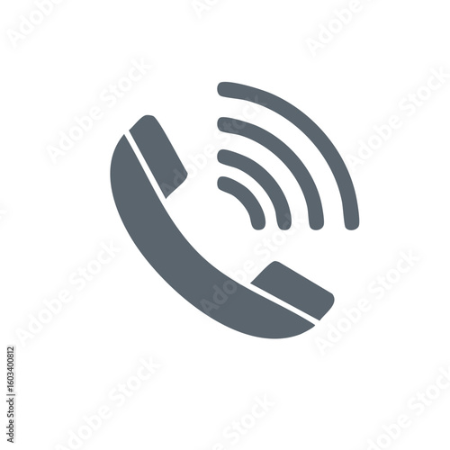 Telephone receiver icon with outgoing sound waves, phone call symbol for communication application, flat design vector concept.