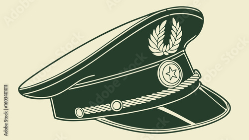 Military Peaked Cap with Laurel Wreath and Star Insignia.