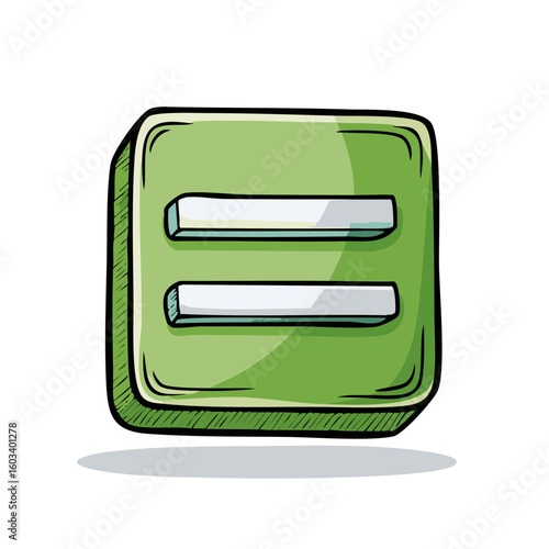 Hand-drawn green equals sign with a square shape, symbolizing equivalence or similarity in a graphic illustration.