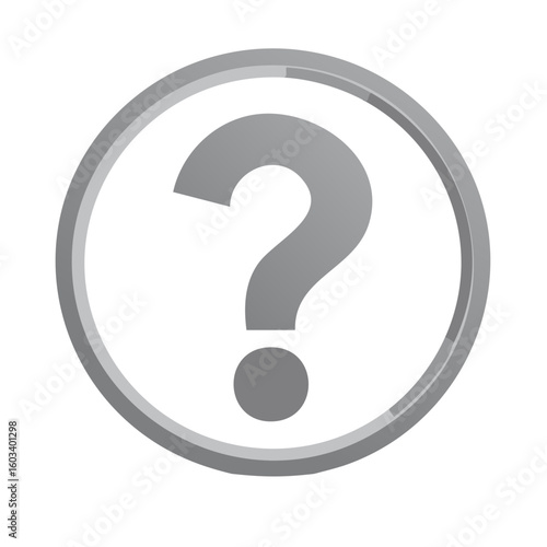 Question mark in a circle indicating confusion uncertainty or quiz in simple gray tones