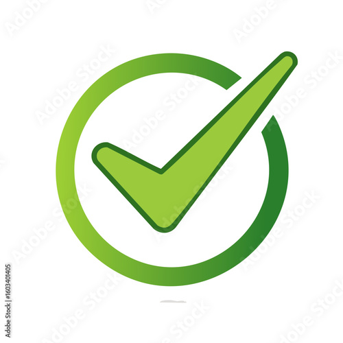 Green gradient check mark symbol inside circle, confirmation approval icon