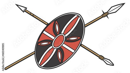 Ornate Tribal Shield with Crossed Spears.