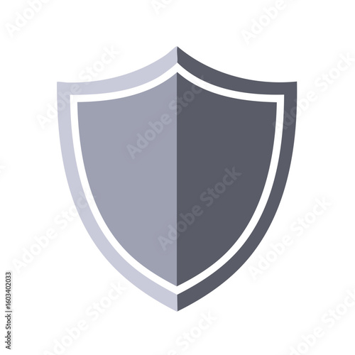 Simple shield icon in gray tones symbolizes protection, security, and strength, with a strong and bold outline design