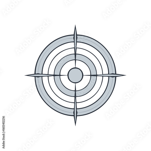 Target aiming symbol with concentric circles and crosshairs, gray and white precise focus.