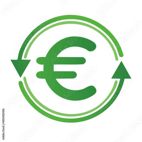Green Euro Symbol with Arrow Circle Representing Exchange or Finance