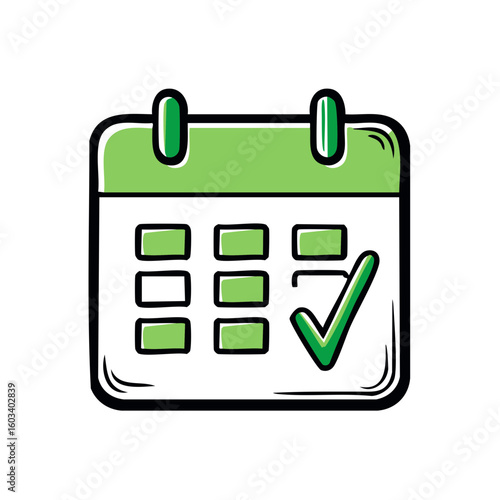Green Calendar Icon Tick Mark Date Planning Scheduling Appointments