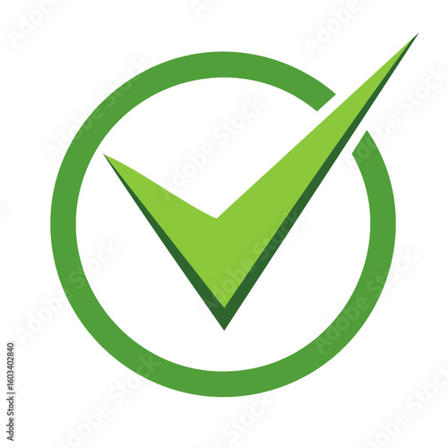 Vibrant Green Check Mark Encased in a Circular Border Symbolizing Confirmation and Approval
