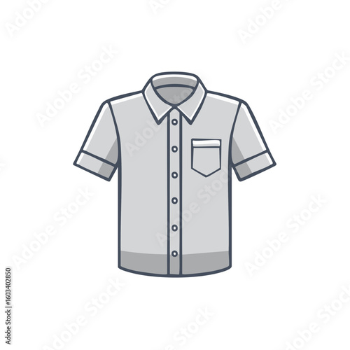 Gray short-sleeved button-down shirt with pocket illustration vector art design
