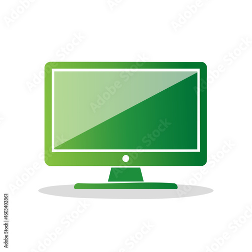 Green Gradient Display Monitor Icon: Sleek Design with Subtle Shadow for Tech & Modern Designs