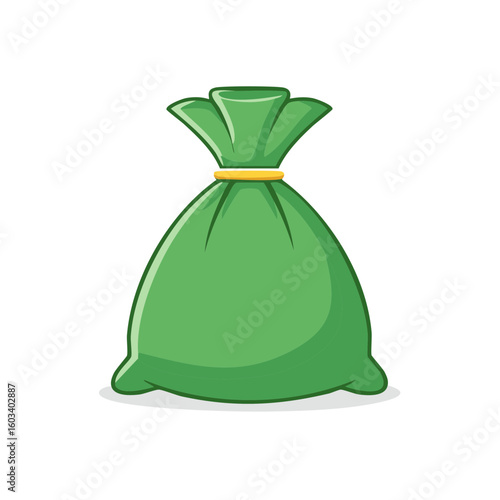 Cartoon Green Sack Tied with Gold String for Storing Money or Treasures