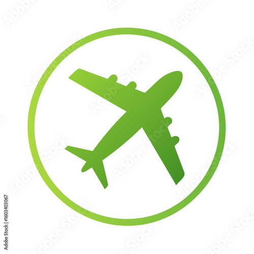 Green Airplane Icon in Circle Aviation Transportation Symbol Travel Design