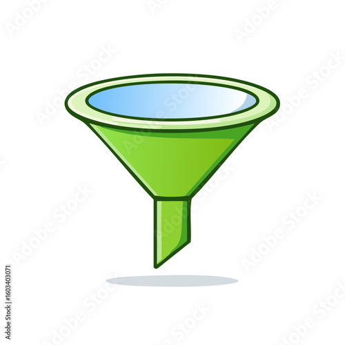 Lime Green Funnel Cartoon Illustration With Blue Liquid Fluid Pouring Filter Concepts