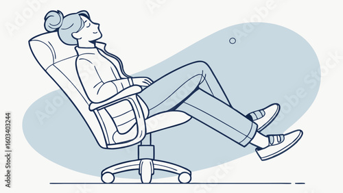 Relaxed Woman in Modern Office Chair Line Art Illustration.