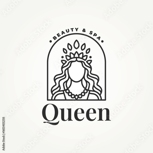 minimalist beauty queen line art icon logo vector illustration design. simple modern beauty salon and spa logo concept