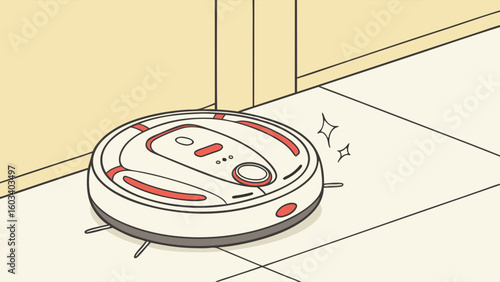 Robotic Vacuum Cleaner Cleaning Floor Corner.