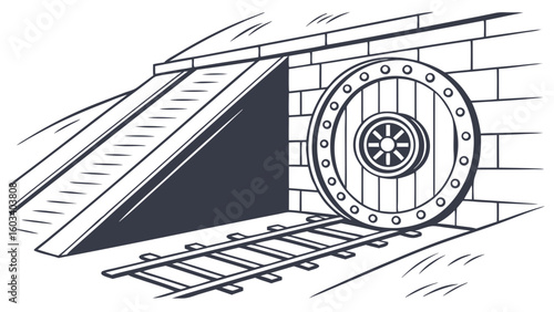 Secure Vault Entrance with Ramp and Tracks.
