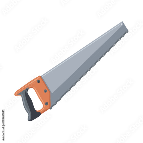 Illustration of a Gray Handsaw with an Orange Handle a Carpentry Hand Tool
