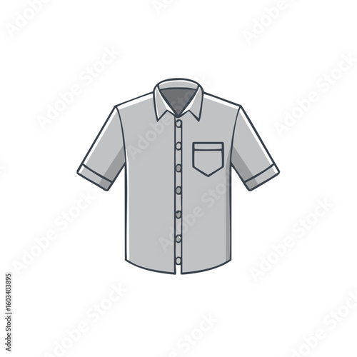 Gray Short Sleeve Shirt with Pocket Illustration Casual Collared Button Up for Men or Women Apparel Cartoon Vector Design