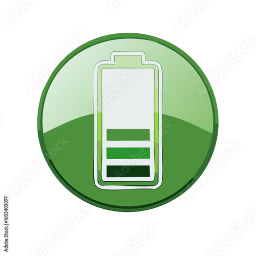 Green Battery Icon, Low Charge, Electric Power Symbol, Indicator for Energy Level in UI Design