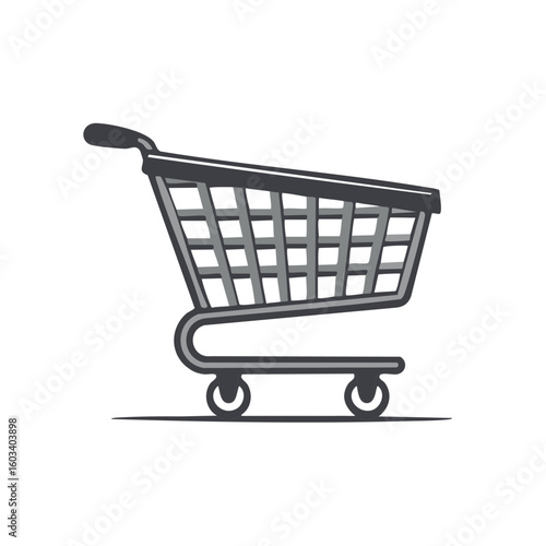 Gray Shopping Cart Icon Isolated, Market Basket, Trolley Concept with Wheels