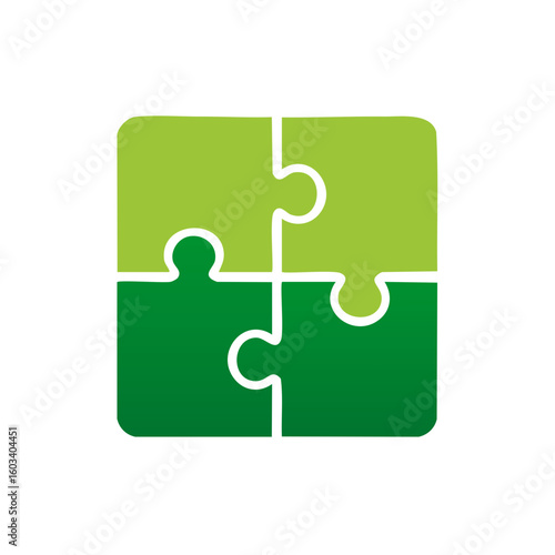 Four Piece Jigsaw Puzzle Symbol Concept Collaboration Connection Teamwork Green