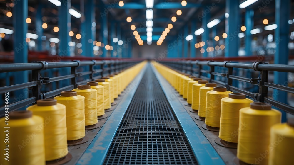 Fototapeta premium Yellow spools industrial textile production thread manufacturing