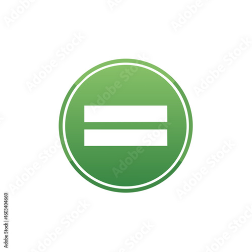 Vibrant green circle symbol with equals sign representing equality and balance