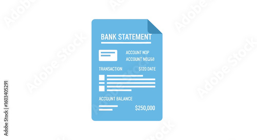Blue Bank Statement Document with Financial Information Displayed Clearly