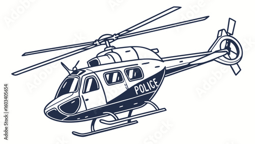 Stylized Police Helicopter Illustration with Rotor Blades and Landing Skids.