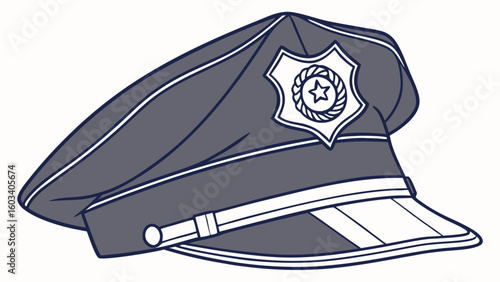 Stylized Police Officers Hat with Badge and Visor.