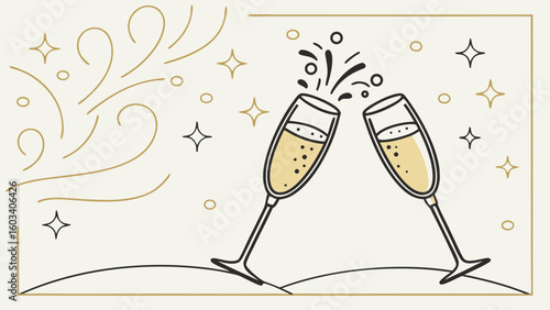 Two Champagne Flutes Toasting with Festive Sparkle.