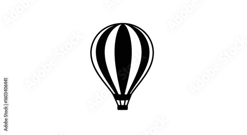 Illustration of a black and white hot air balloon with vertical stripes design
