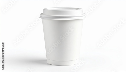 Clean White DoubleWalled Paper Coffee Cup with Lid on White Background.