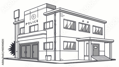 Vector Illustration of a Modern TwoStory Police Station Building.
