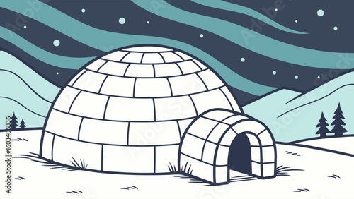 Vector Illustration of an Igloo and its Entrance in Winter.