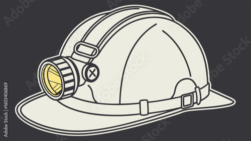 Vintage Miners Helmet with Attached Lamp Illustration.