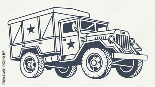 Vintage Military Cargo Truck Illustration Star Decals.